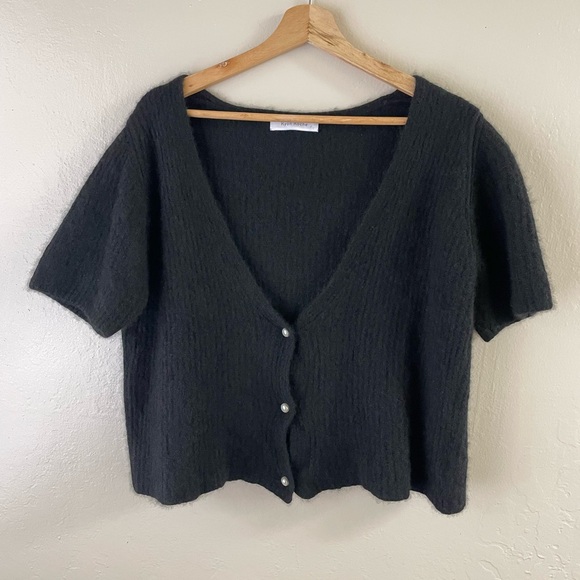 Ryan Roche Black Cashmere Silk V neck Cropped Cardigan - Picture 1 of 13